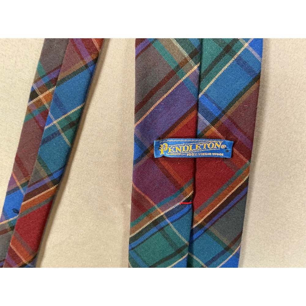 Vintage Pendleton Mens Plaid Necktie 100% Virgin Wool Multi Color  Made in USA